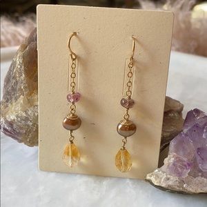 Gemstone earrings, gold filled chain and wire